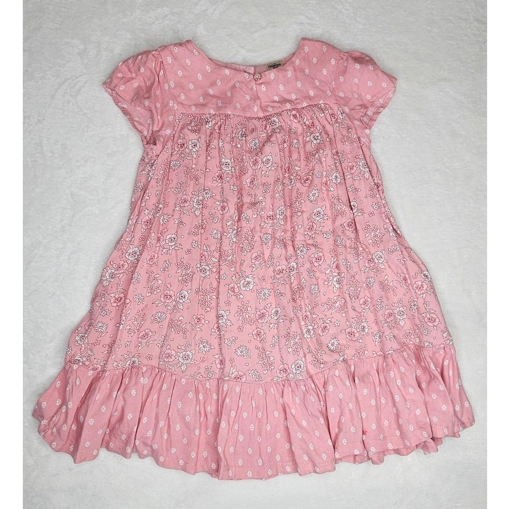 OshKosh B'gosh Dress 3T Pink Floral Ruffle Short Sleeve Viscose